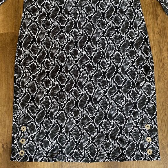 Michael Michael Kors Black & White Snake Print Long Sleeve Shift Dress Size M - Picture 5 of 8
